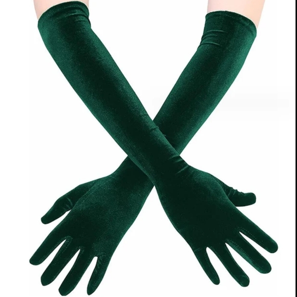 🎄🎉HOST GLAM PICK🎉🎄Gorgeous Green Velvet Elbow Length Opera Gloves NWT - Picture 2 of 2
